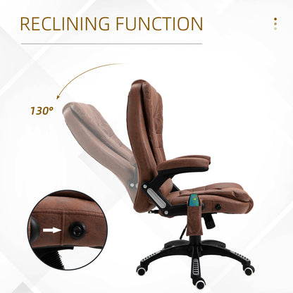 Executive Office Chair, Massage, Microfiber, 130° Reclining, 360° Swivel, Heating, Tilt, Brown