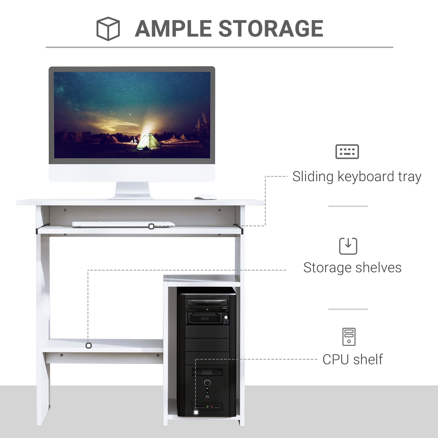 Homcom White Computer Desk, Wooden Keyboard Tray Storage Shelf  Desk With Shelf Corner Study Desks Work From Home Desk