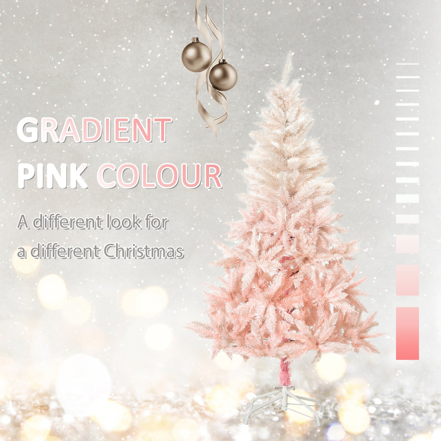 Pink Christmas Tree, 5ft Artificial Christmas Tree, Holiday Home Decoration with Metal Stand, Automatic Open, White and Pink