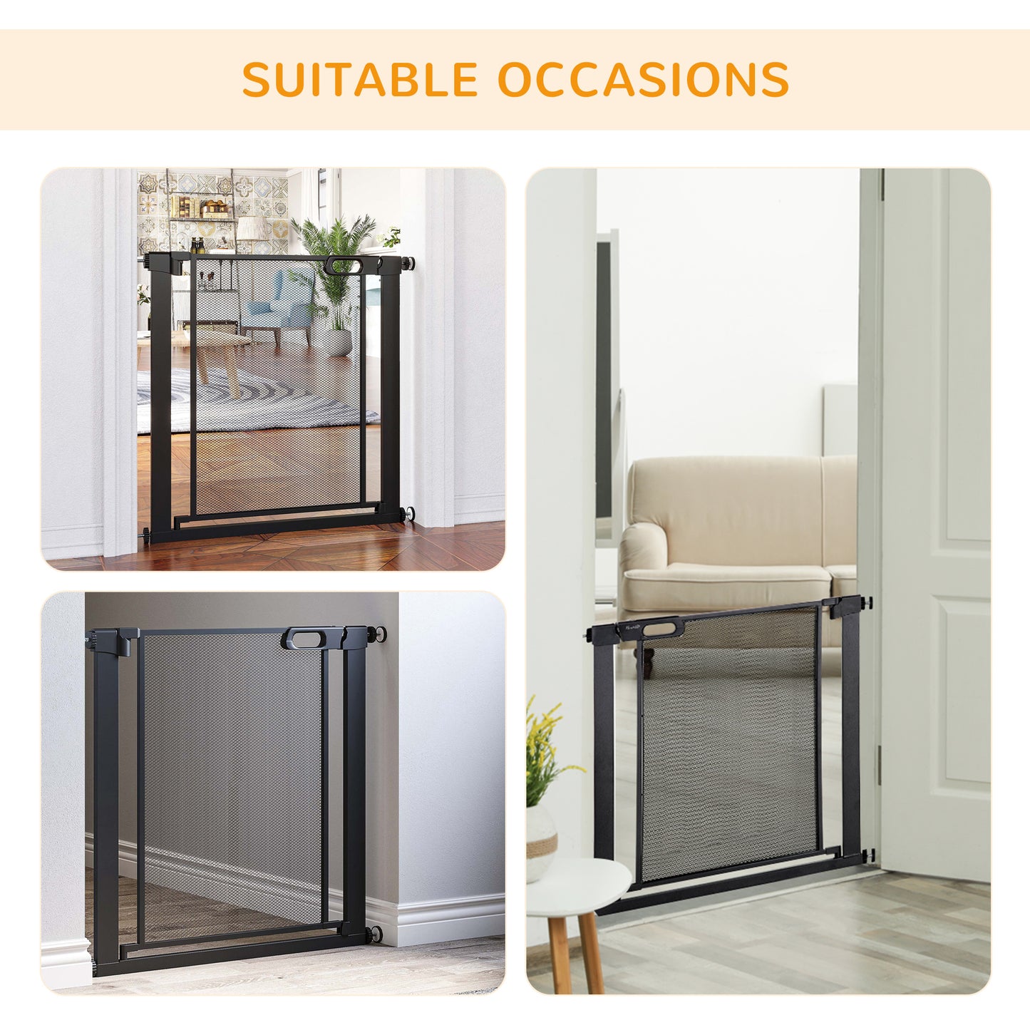 Dog Safety Gate, for Hallways, Staircases, Doors w/ Automatic Closing Door - Black