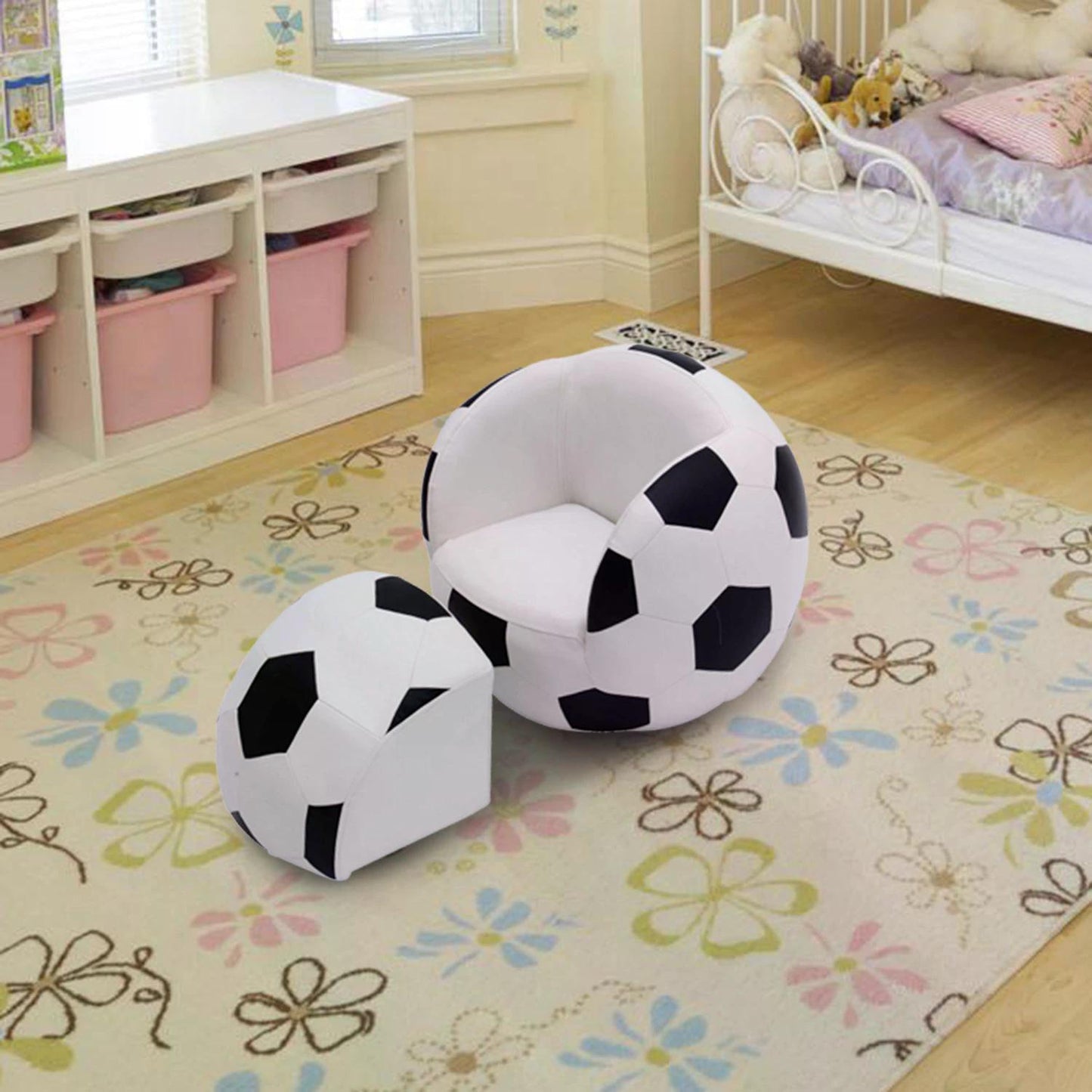 Soccer Sofa, Football Sofa, with Foot Stool Kid Sofa Children Football Sofa Chair Set Armchair Sofa W/Foot Stool Sport Theme