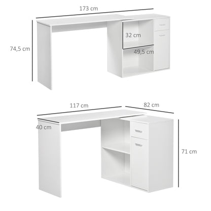 Modern L-Shaped Desk 180° Rotating Corner Computer Table for Gaming Study Home Office Living Room White