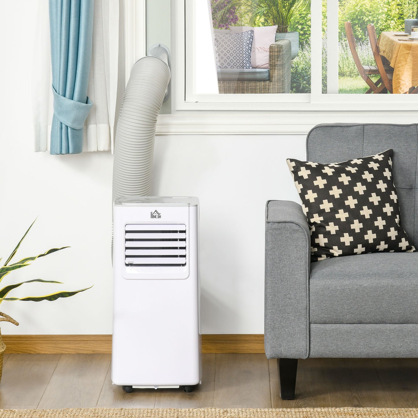 HOMCOM 7000 BTU Mobile Air Conditioner Portable AC Unit for Cooling Dehumidifying Ventilating with Remote Controller White 