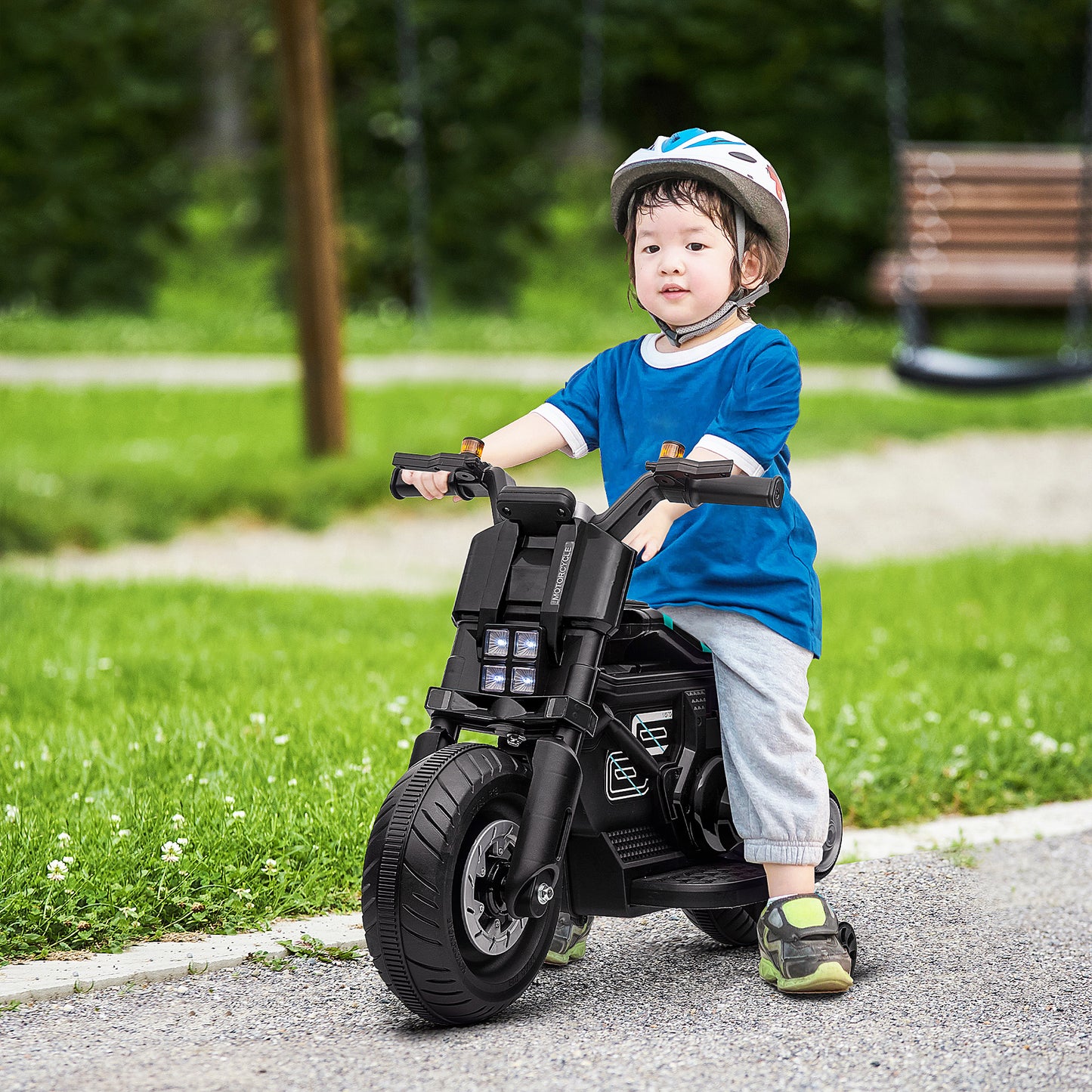 HOMCOM Childs Ride on Motorbike with Siren, Horn, Headlights, Music, Training Wheels, for Ages 3-5 Years - Black 