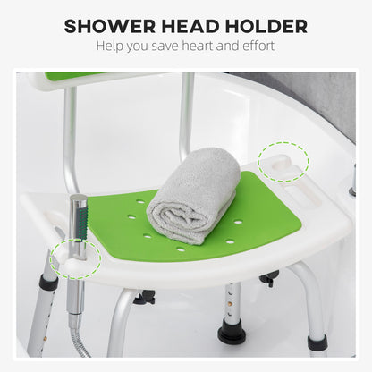 Bathroom Bath Stool, 6-Level Height Adjustable Shower Stool with Backrest, Curved Seat, Green