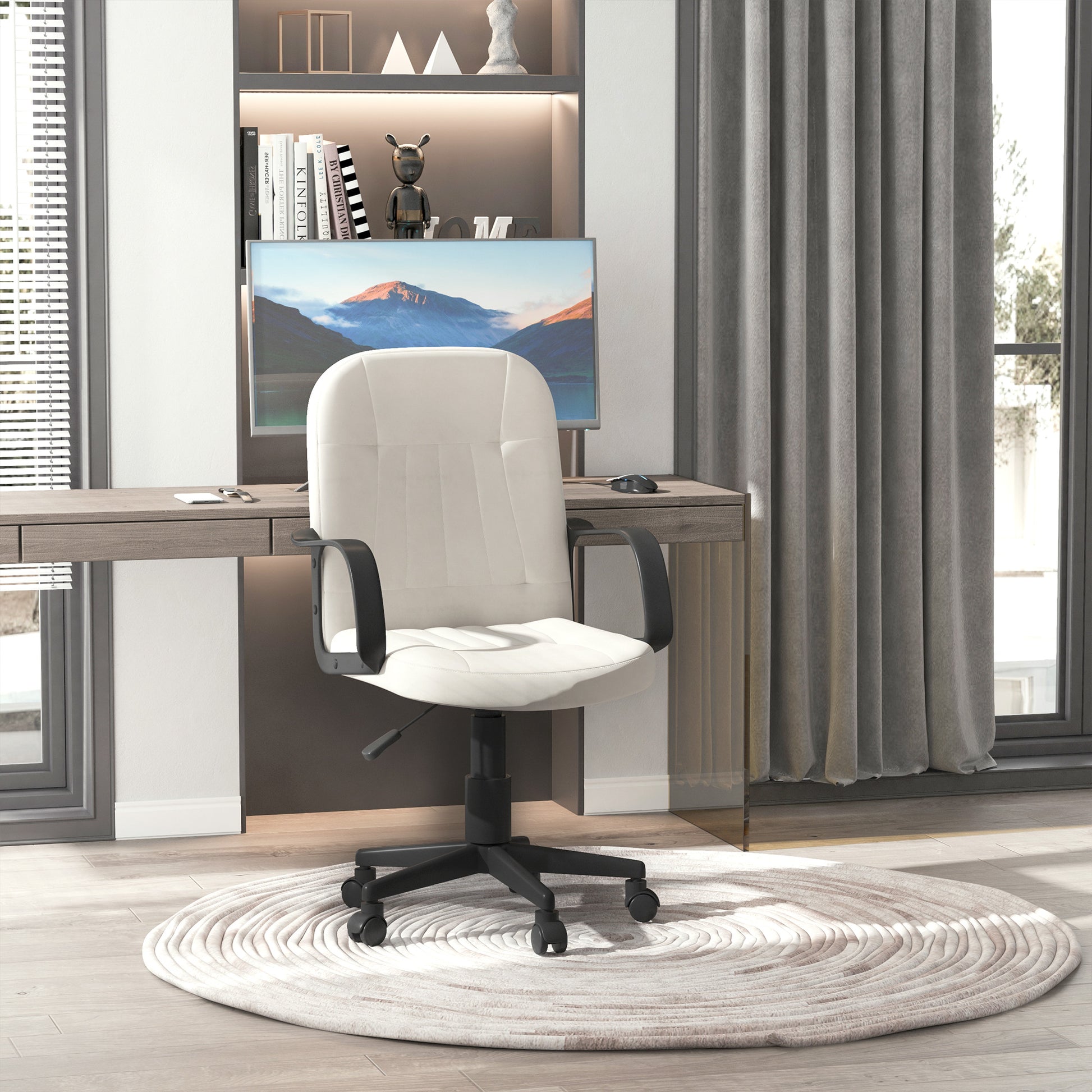 Homcom Office Chair Wheels Chair Computer Chair Home Office Chair Ergonomic Chair Swivel Pu Leather Office Chair-Cream