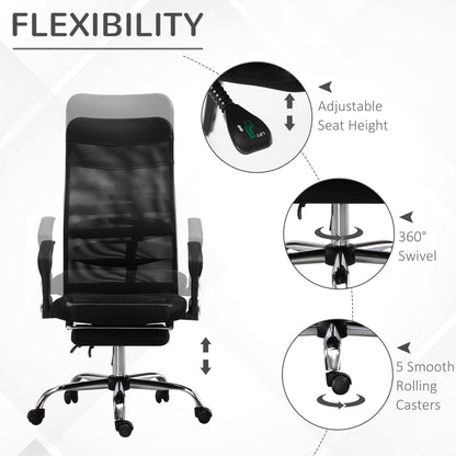 High Back Office Chair Ergonomic Mesh with Footrest Reclining Lumbar Support Headrest Black