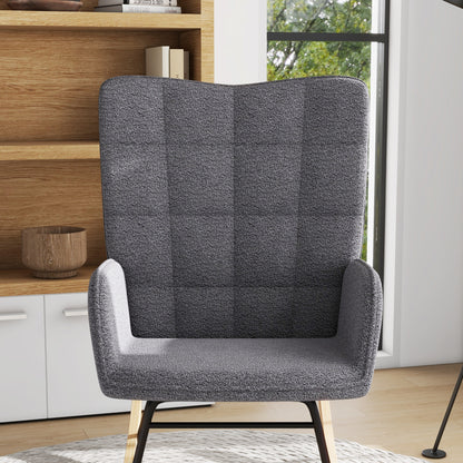 Boucle Rocking Chair, Berber Fleece Nursery Glider Rocker, Modern Armchair for Living Room, Dark Grey