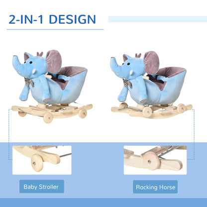 Elephant Rocking, Wooden Rocking Horse, w/Wheels and Sound - Blue