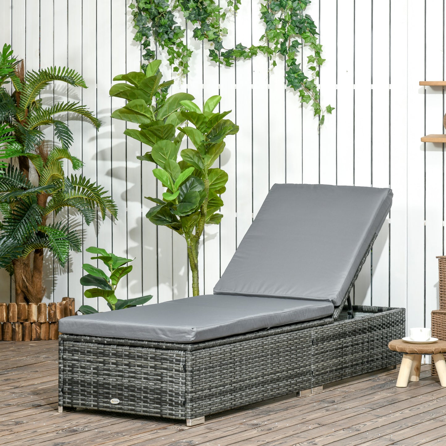 Rattan Sun Lounger Adjustable Garden Furniture Recliner Bed Chair Reclining Patio Wicker Grey