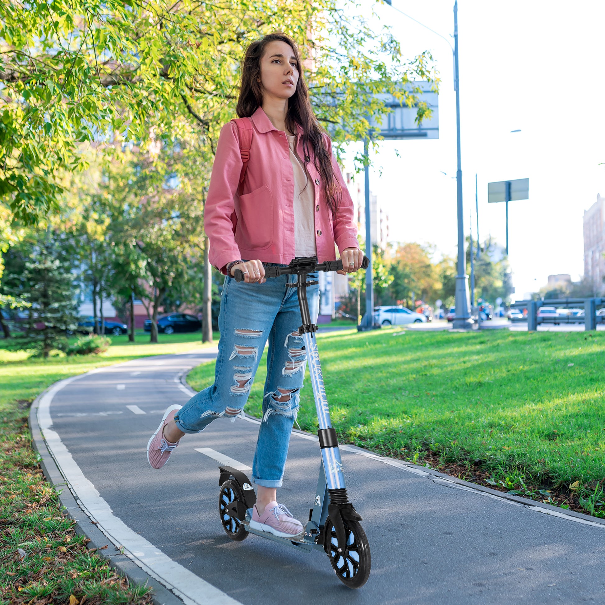 HOMCOM Adult Kick Scooter, with Dual Shock Absorber and ABEC-9 Bearing - Blue  