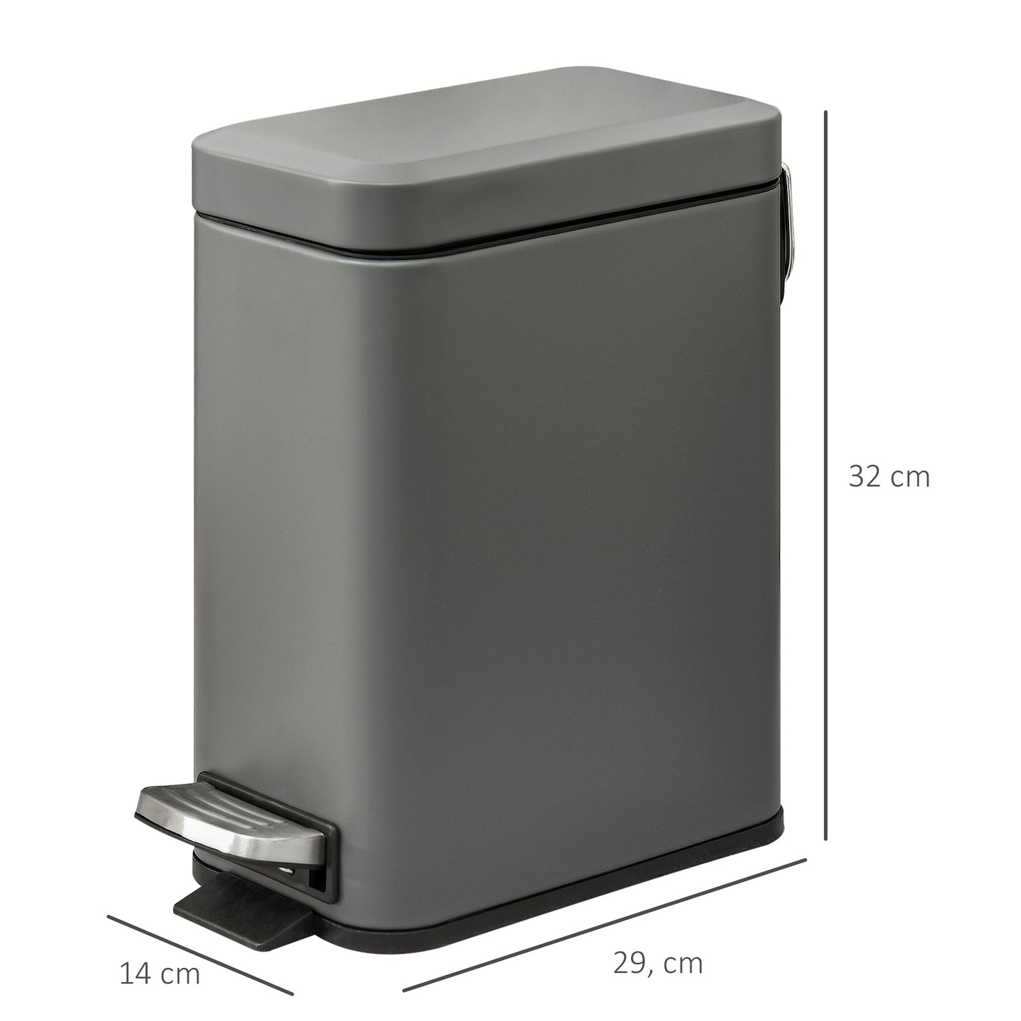 5L Pedal Bin, Bathroom Bin Small, Steel, with Quiet-Closed Lid, Silent and Gentle Open, Oversized pedal, Back Pull Ring