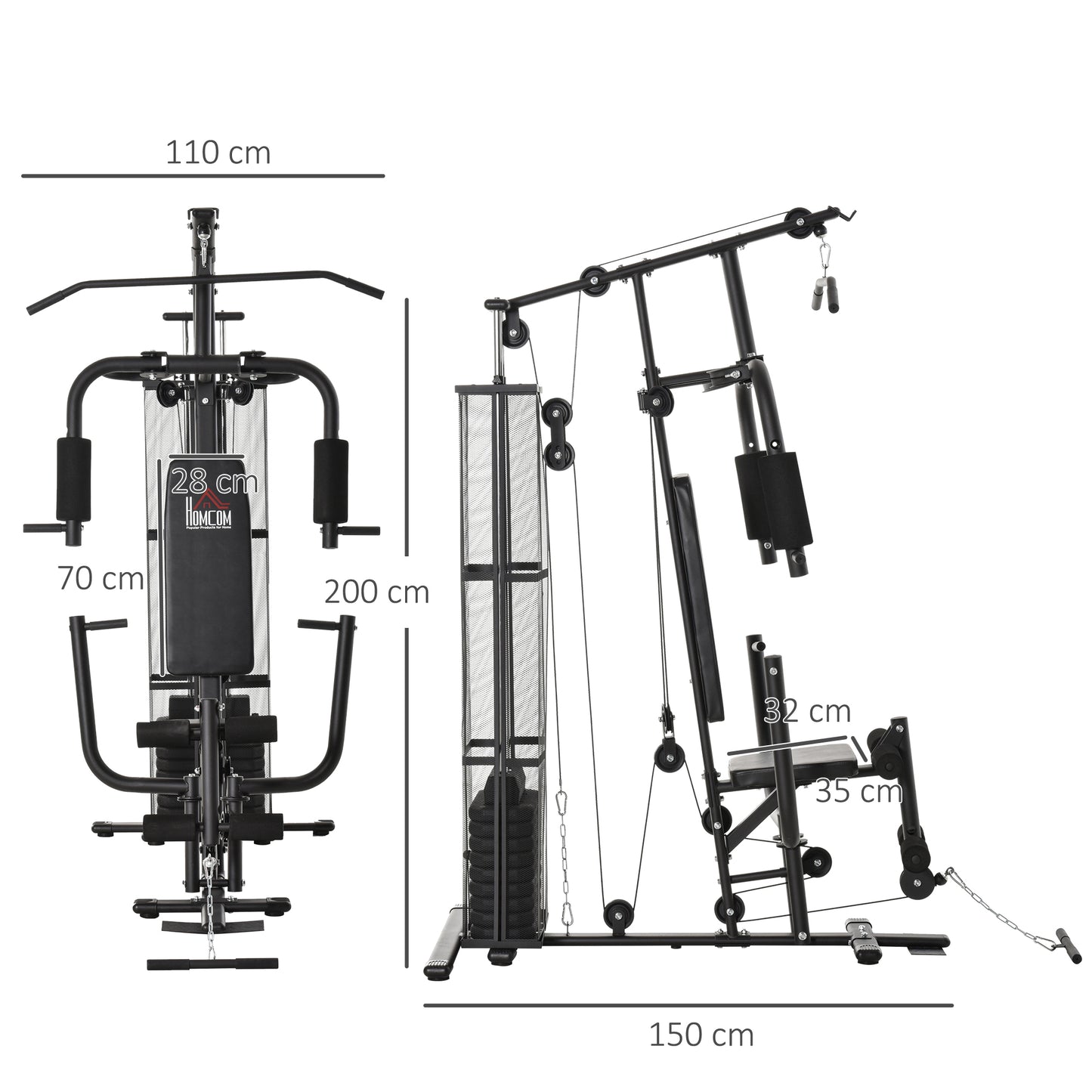 Multifunction Home Gym System Weight Training Exercise Workout Station Fitness Strength Machine for Body Training Black