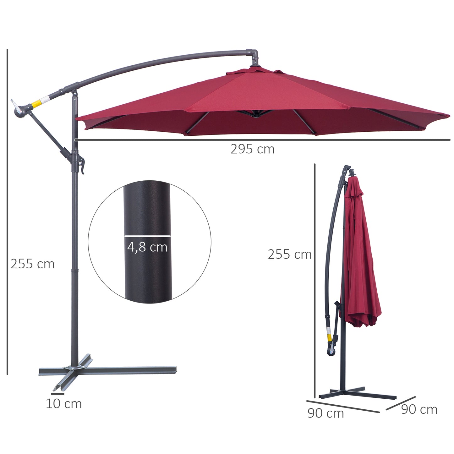 3m Garden Hanging Umbrella Parasol Sun Shade Banana Rattan Set Cantilever-Red