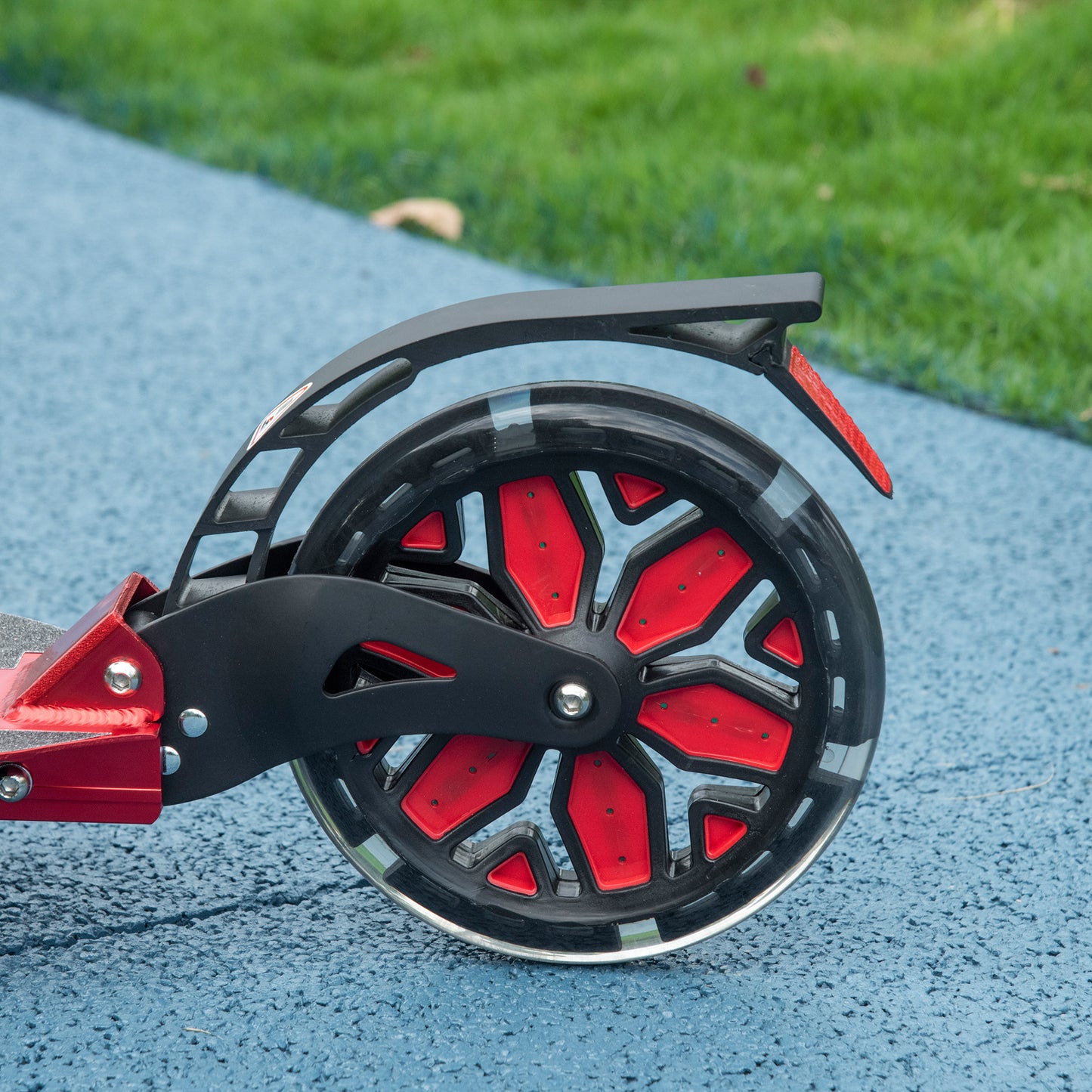 Adult Kick Scooter, Foldable w/ Adjustable Handlebar, Kickstand, Dual Shock Absorber, 200mm Wheels & ABEC-9 Bearing, Red