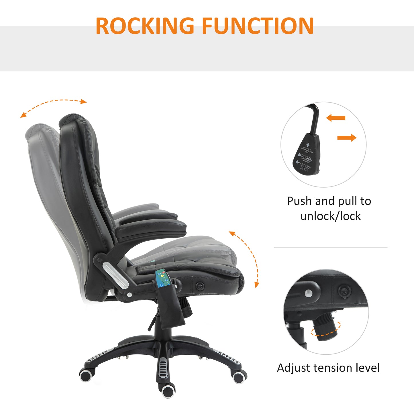 Executive Office Chair with Massage and Heat, High Back PU Leather Massage Office Chair With Tilt and Reclining Function, Black