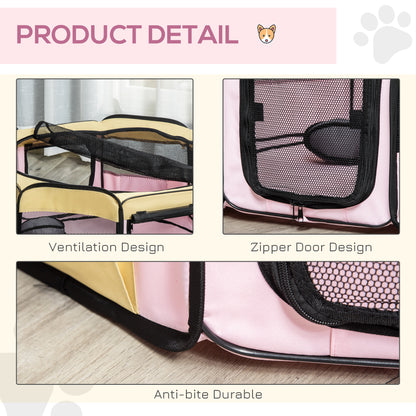 Fabric Folding Pet Playpen 8 Panels Octagon Shape Portable Rabbit Guinea Pig Play Pen L37 x H37cm x D90cm -Pink