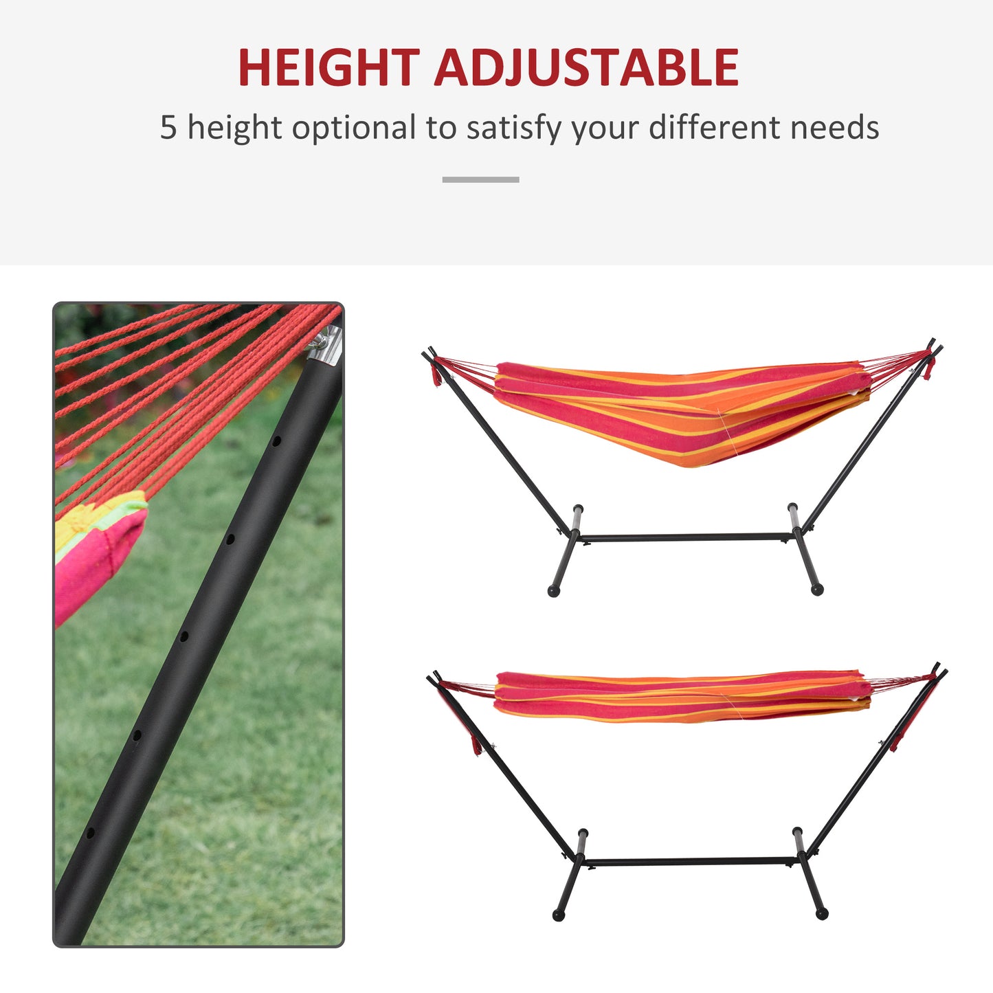 277 x 121cm Hammock with Stand Camping Hammock with Portable Carrying Bag, Adjustable Height, 120kg, Red Stripe