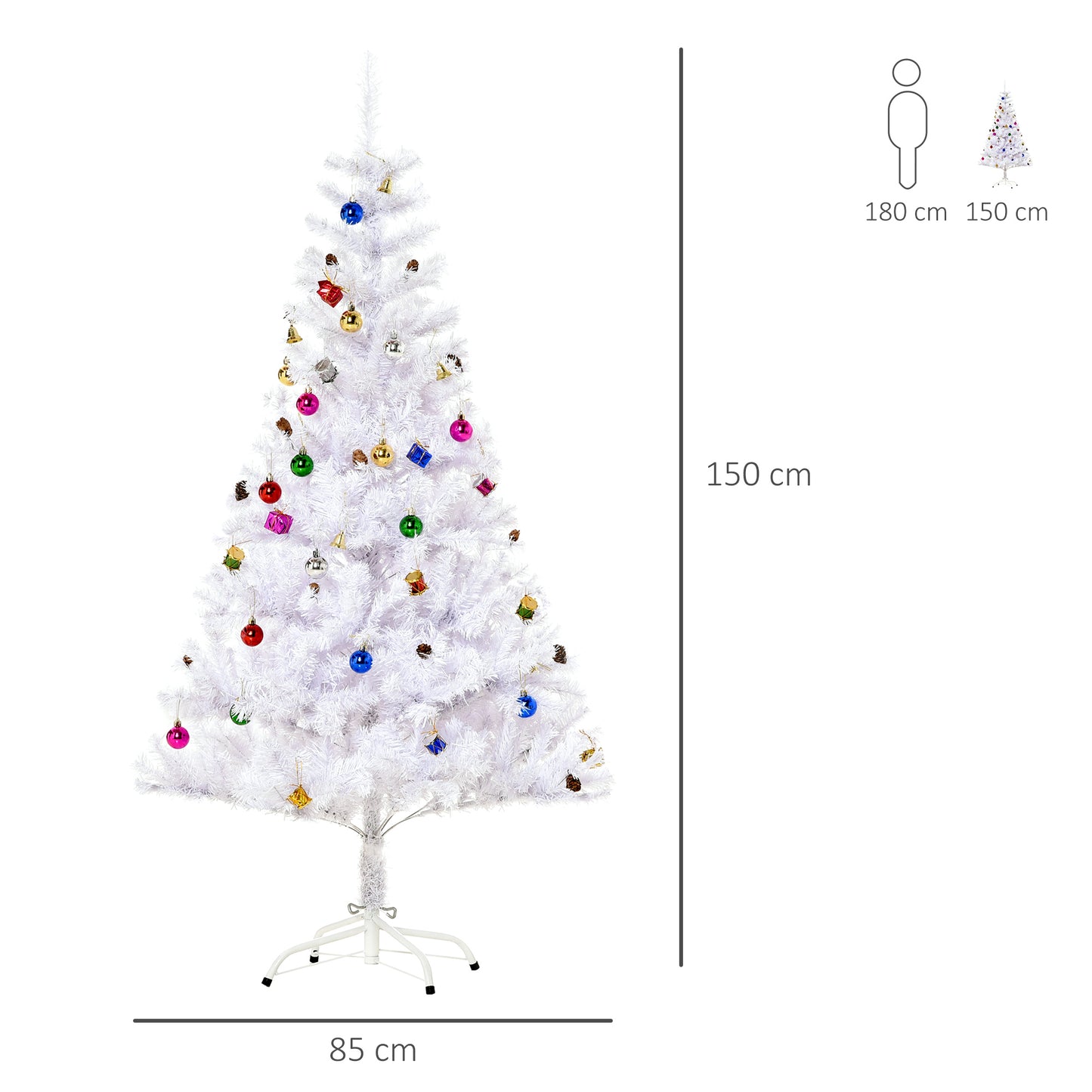 5ft Artificial White Christmas Tree Holiday Home Decoration Xmas Ornaments and Metal Stand