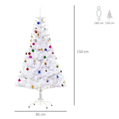 5ft Artificial White Christmas Tree Holiday Home Decoration Xmas Ornaments and Metal Stand