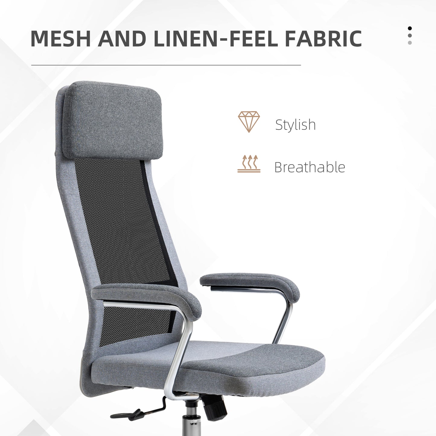 Office Chair Linen Mesh Fabric High Back Swivel Computer Task Desk Chair for Home with Arm, Wheels, Grey