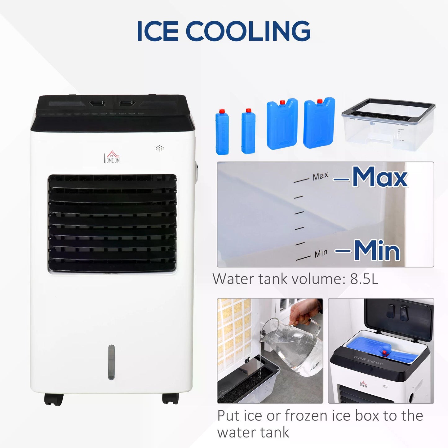 3-IN-1 Portable Air Cooler, Heater, Humidifier with Ice Crystal Box, 3 Speed 3 Mode, 7.5 Hour Timer