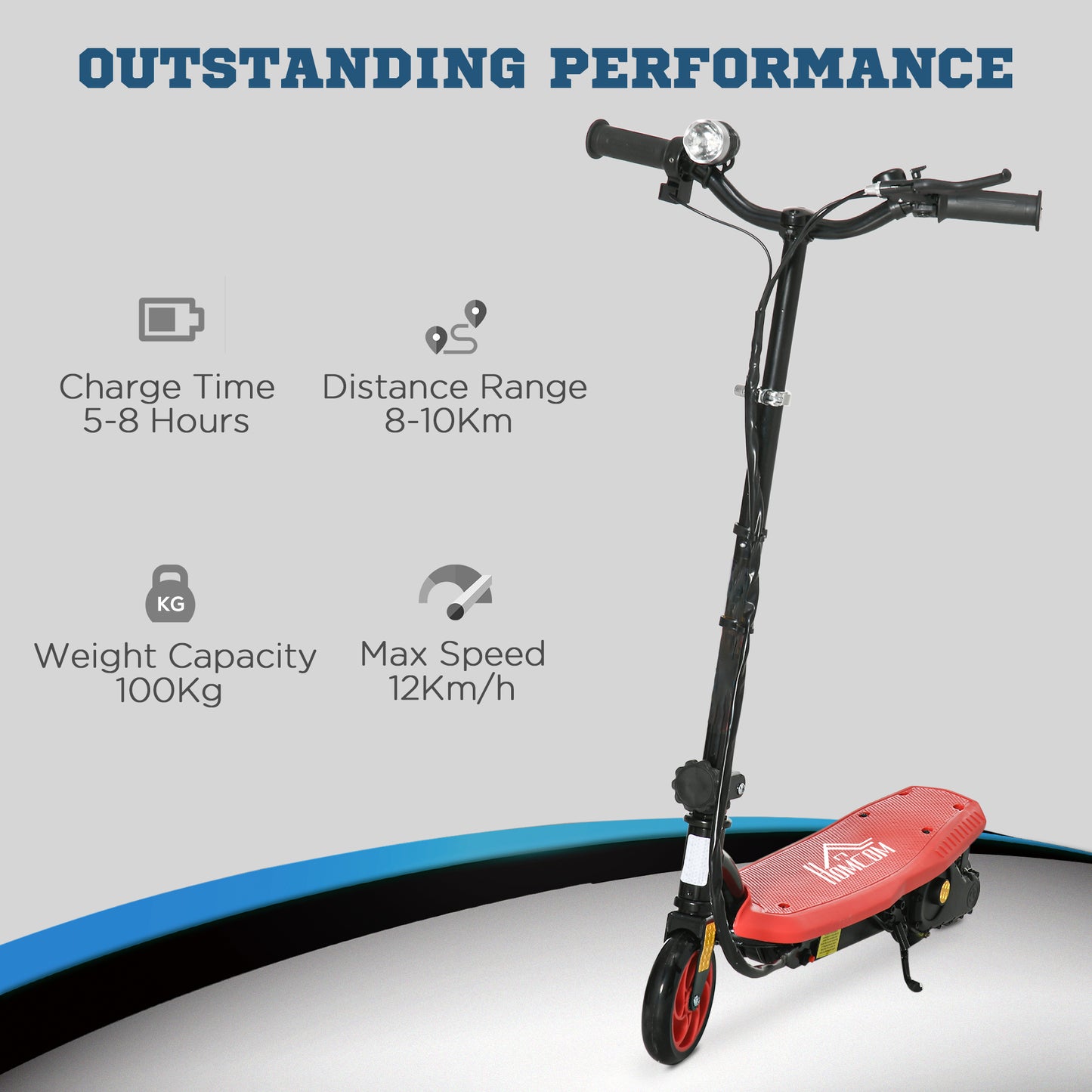 Foldable Childrens Electric Scooter, Red, with LED Headlight, for Ages 7-14 Years