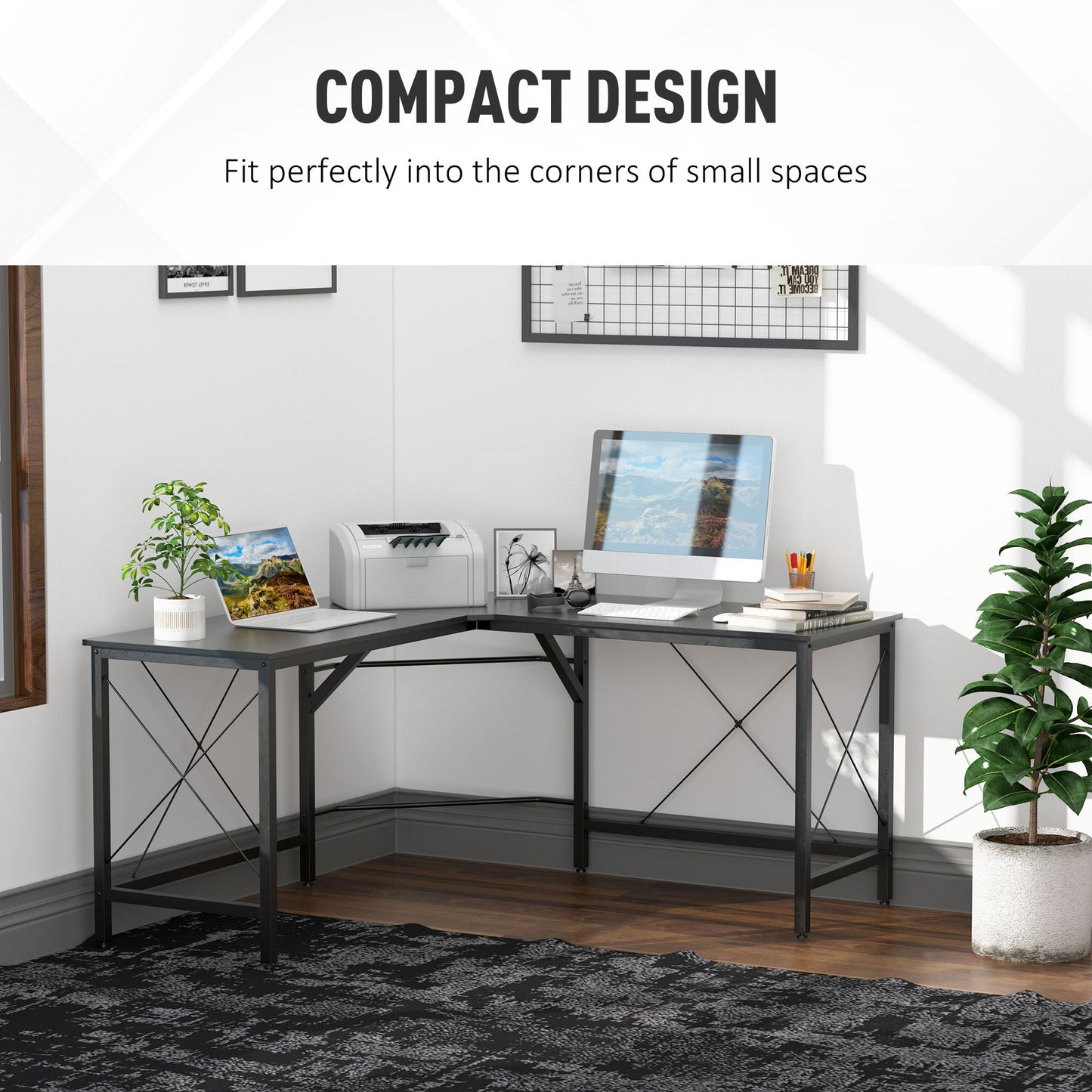 L-Shaped Corner Desk Computer Desk Table For Home Office Workstation w/Steel Frame Black