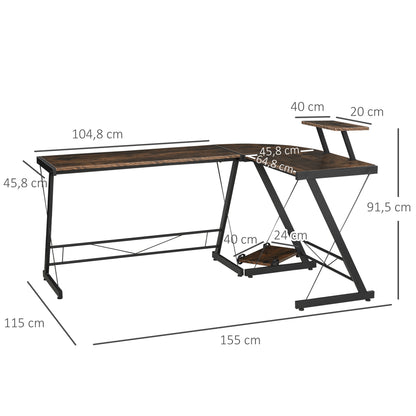 L Shaped Desk Round Corner Computer Gaming Table Workstation with Storage Shelf , CPU Stand for Home Office