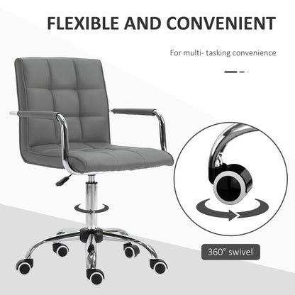 Mid Back Swivel Office Chair Computer Chair with Arm, Wheels, Adjustable Height, Grey