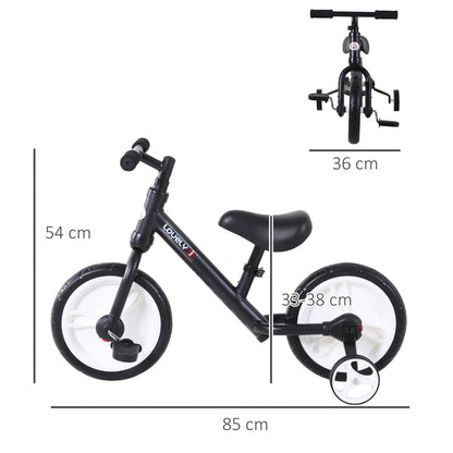 Balance Bike Toddler, PP Removable Stabiliser Black