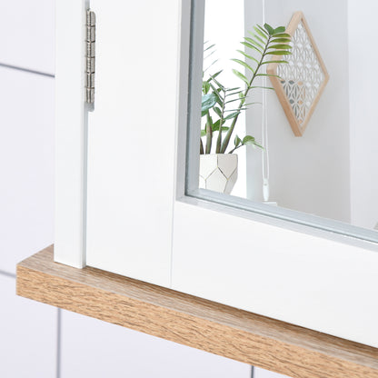 Mirrored Wall Cabinet, with Double Door and Adjustable Shelf, for Bathroom, White