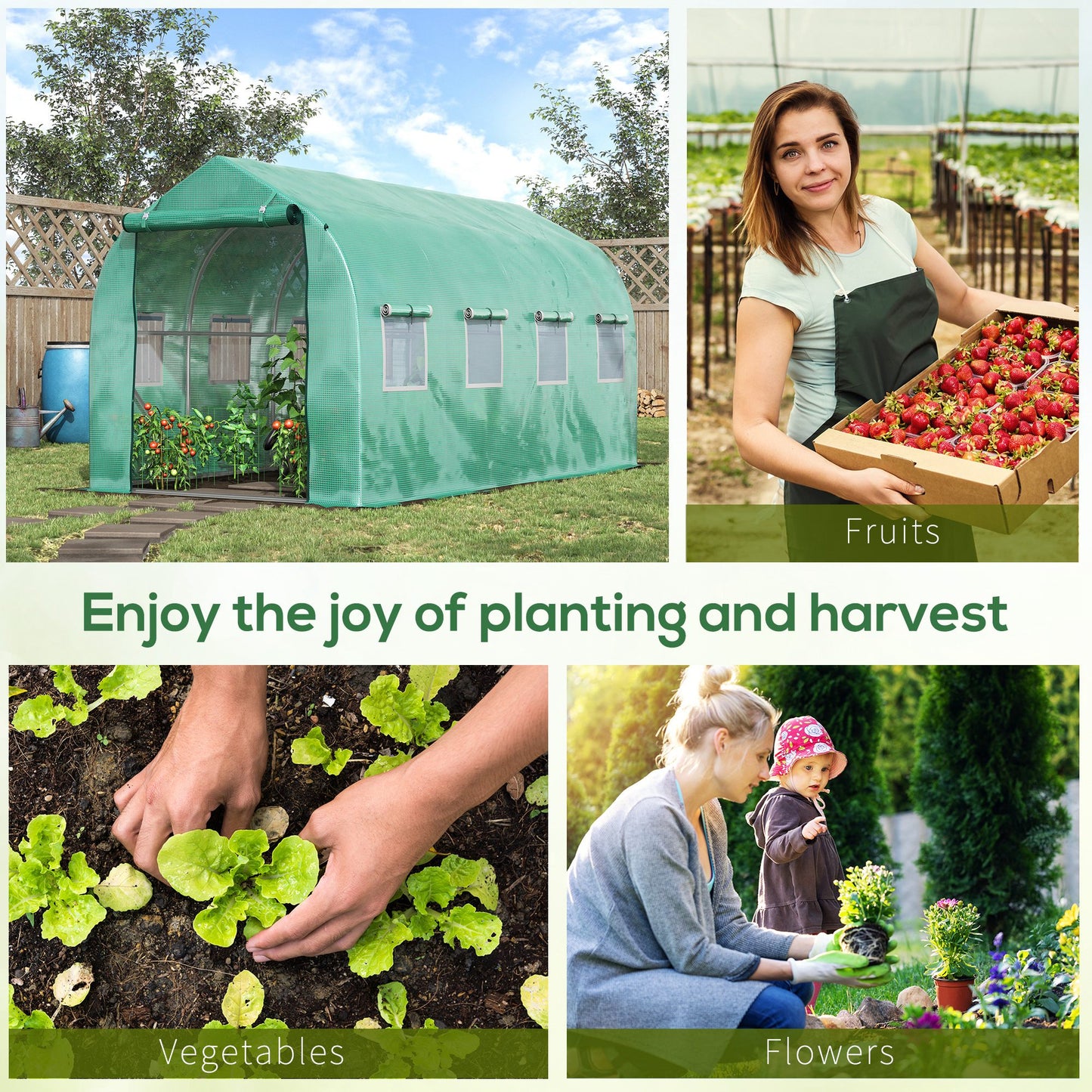 4x2 m Polytunnel Walk-in Greenhouse-Green