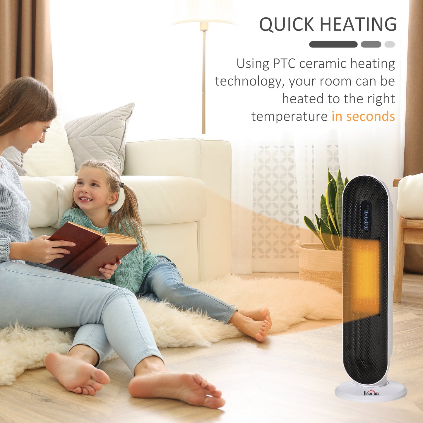 Ceramic Fan Heater with 45 Degree Oscillation, Remote Control, 24H Timer, Tip-Over 1200W/2000W