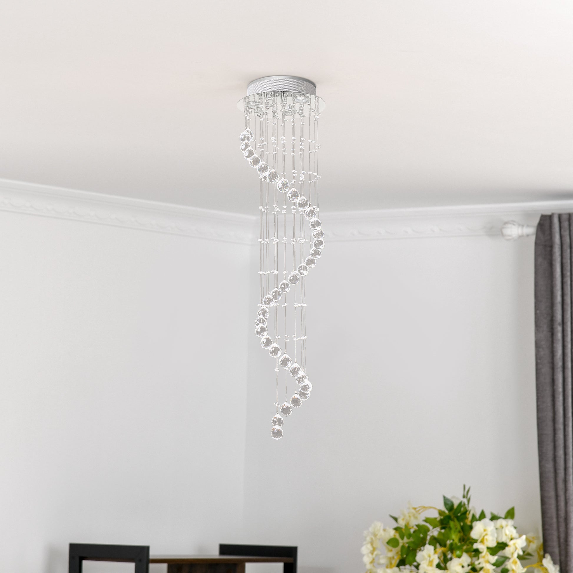 HOMCOM Crystal Pendant Lamp, Chandelier, Flush Mount Light, 35 D 40 mm balls and 160 Octagons 