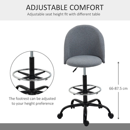 Small Desk Chair, Standing Desk Chair, Swivel, Armless with Footrest Grey