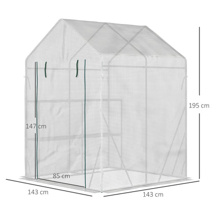 Greenhouse for Outdoor Portable Gardening Plant Grow House w/ 2 Tier Shelf Roll-Up Zippered Door PE Cover 143 x 143 x 195cm