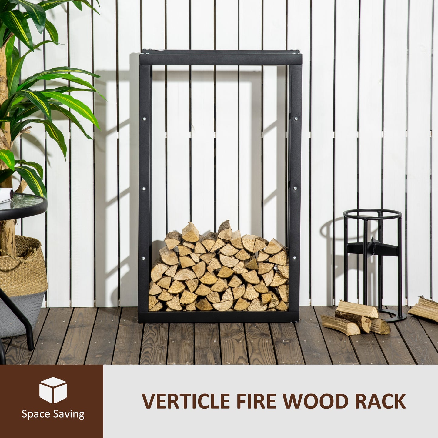 Metal Rust-Resistant Firewood Log Rack Black