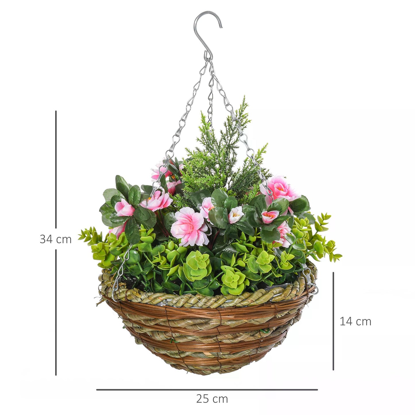 Small Artificial Plants, Hanging, Pack of 2 Artificial Lisianthus Flowers, with Basket for Indoor Outdoor Decoration