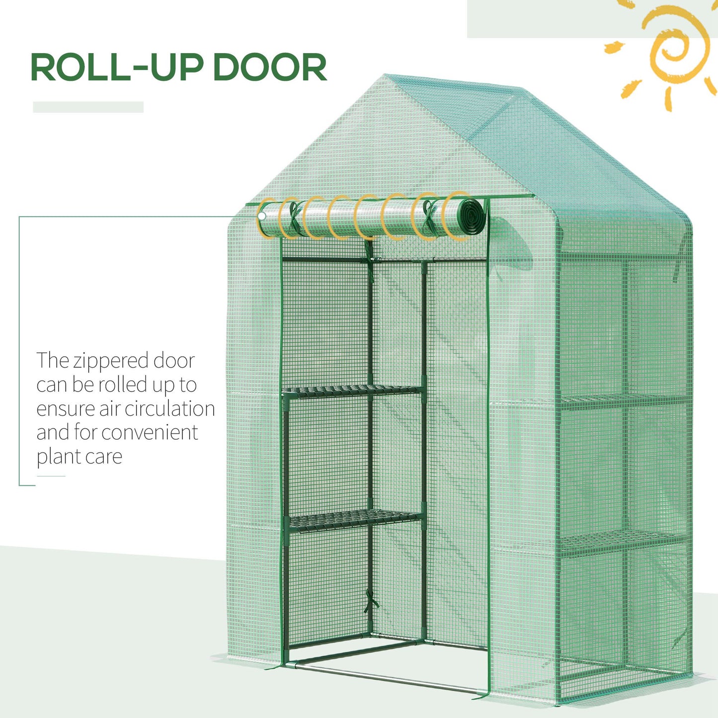 Walk In Greenhouse for Outdoor Portable Gardening Plant Grow House W/ 2 Tier Shelf Roll-Up Zippered Door PE Cover Green