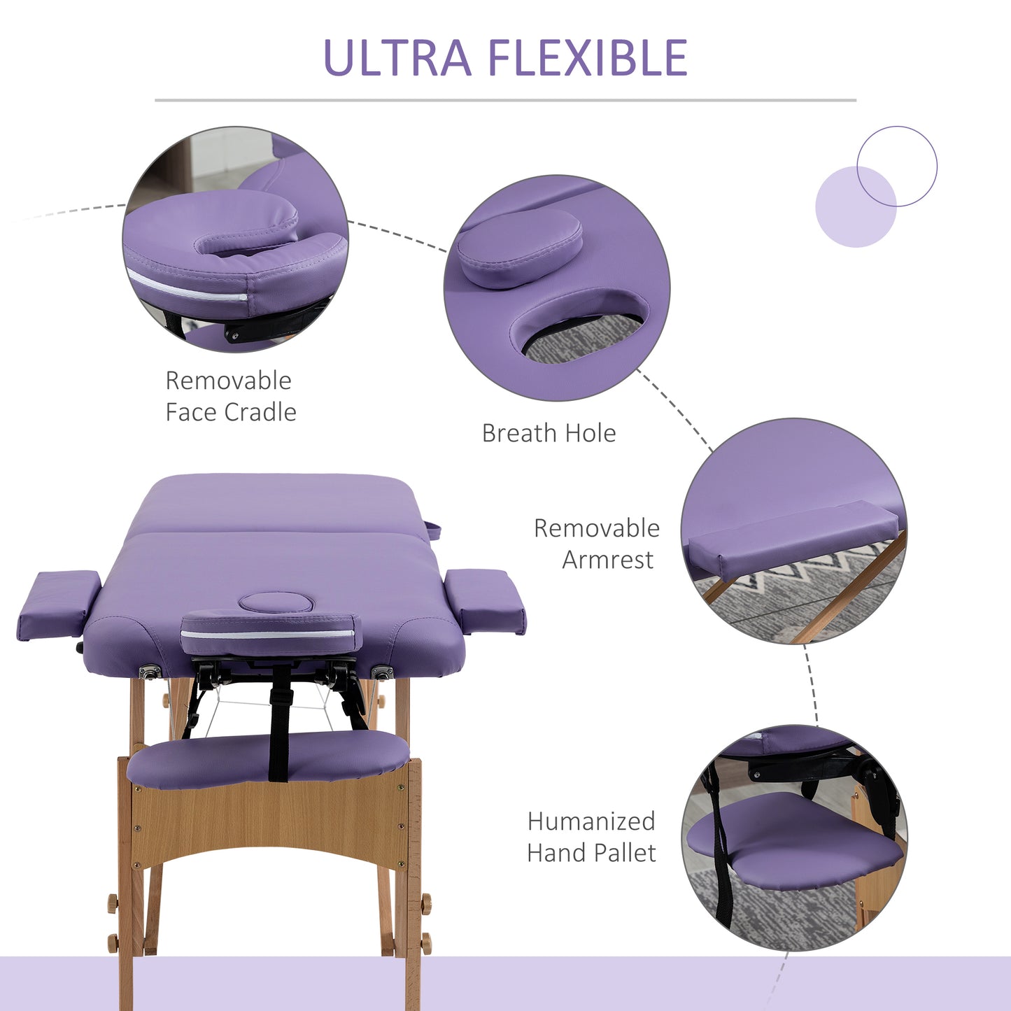 Massage Table Bed Couch Beauty Bed 2 Section Therapy Bed Lightweight Portable Folding Spa Bed-Purple