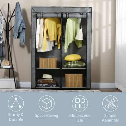 Fabric Wardrobe, Portable Fabric Cabinet, Foldable Coat Rack with 4 Shelves, 2 Hanging Rails, 118 x 49 x 170 cm, Light Grey