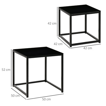 Nesting Tables Side Table, Modern Bedside Tables w/ Tempered Glass Desktop for Living Room Bedroom Office Black