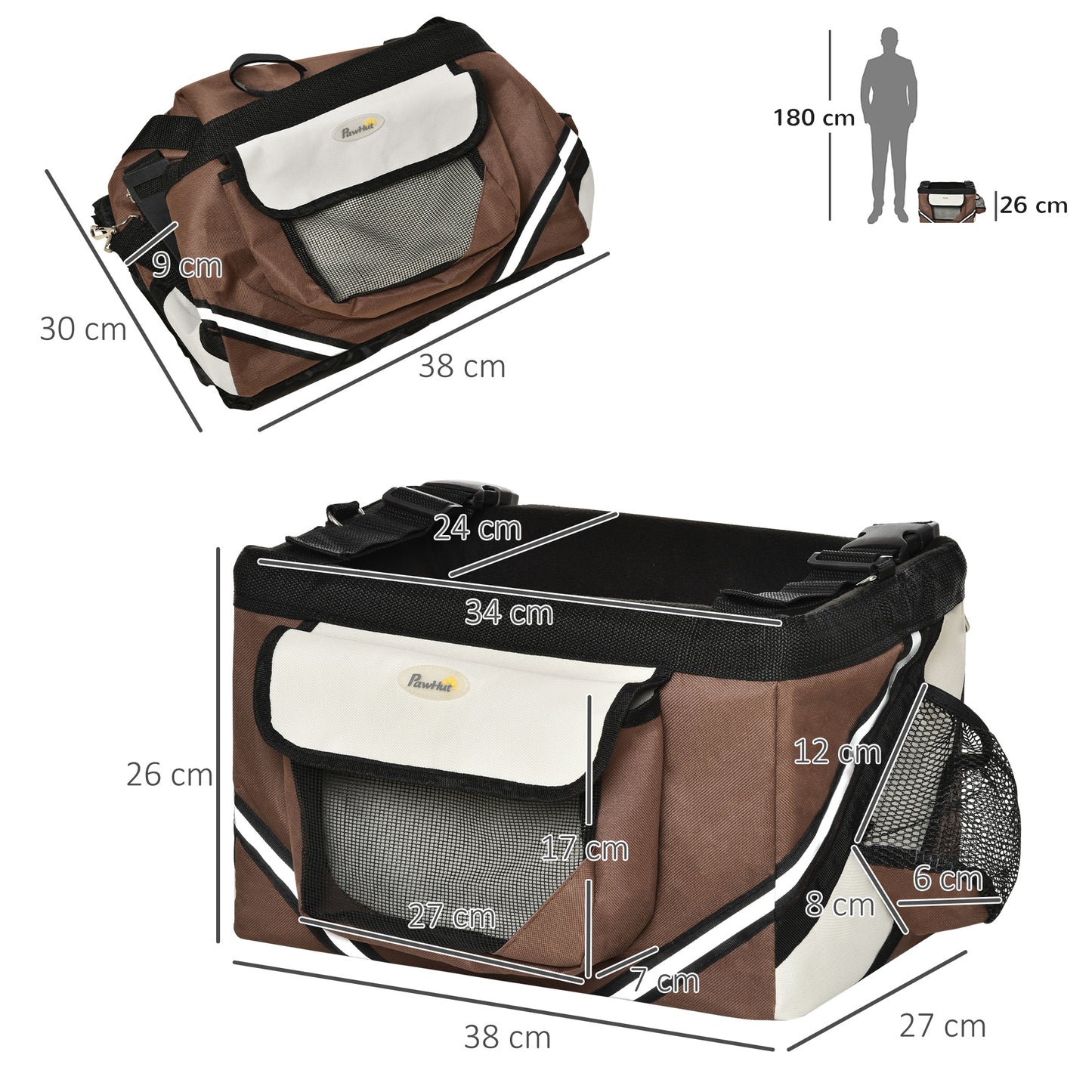 Cat Carrier, Dog Carrier, Dog Travel Crate, Folding Fabric Soft 38L x 27W x 26Hcm-Brown