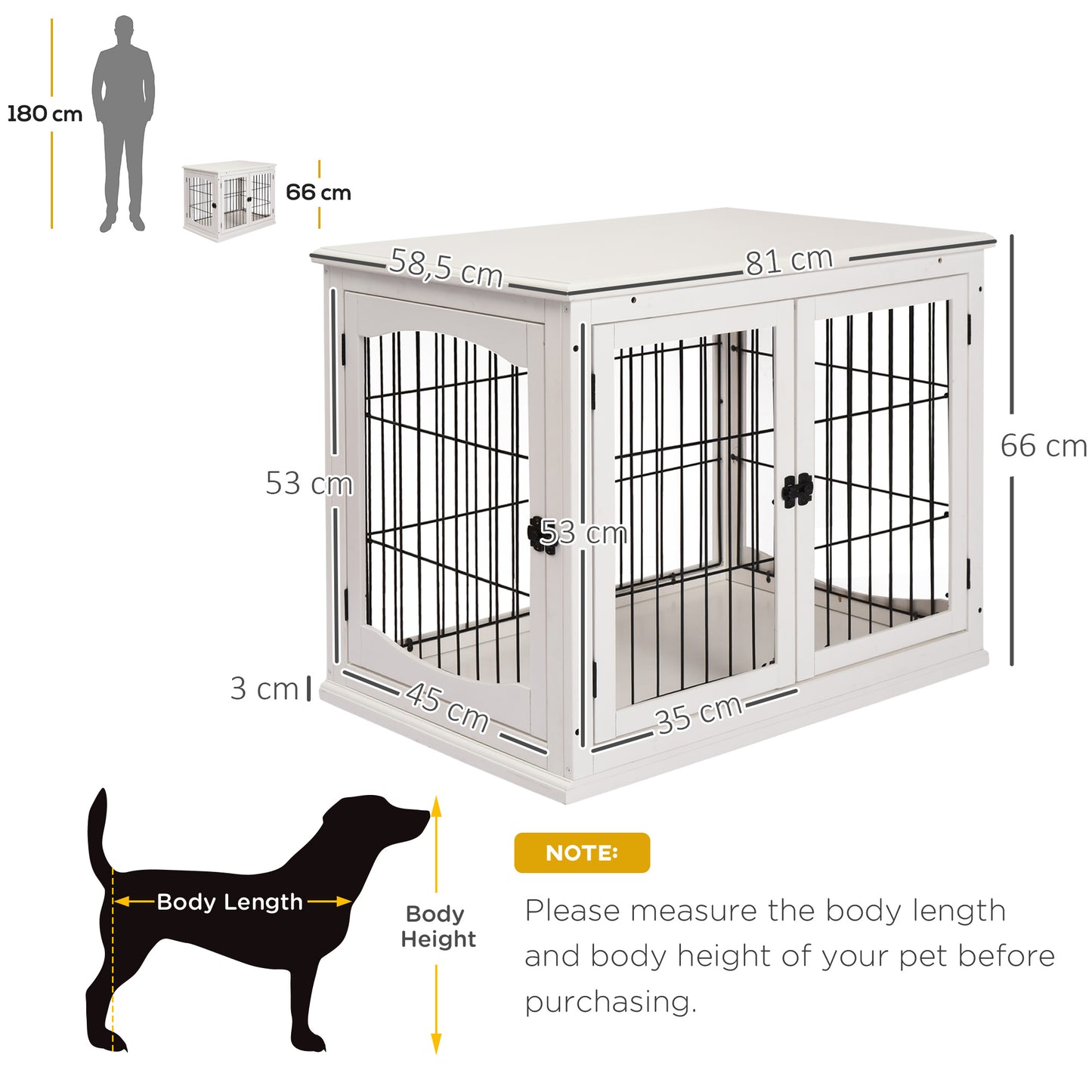 MDF 3-Door Small Indoor Pet Cage White