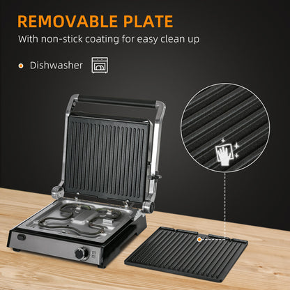 Electric Griddle, 4 Slice Toastie Machine, 2000W Electric Non-stick Grill with 180° Flat Open, Drip Tray, Removable Plate