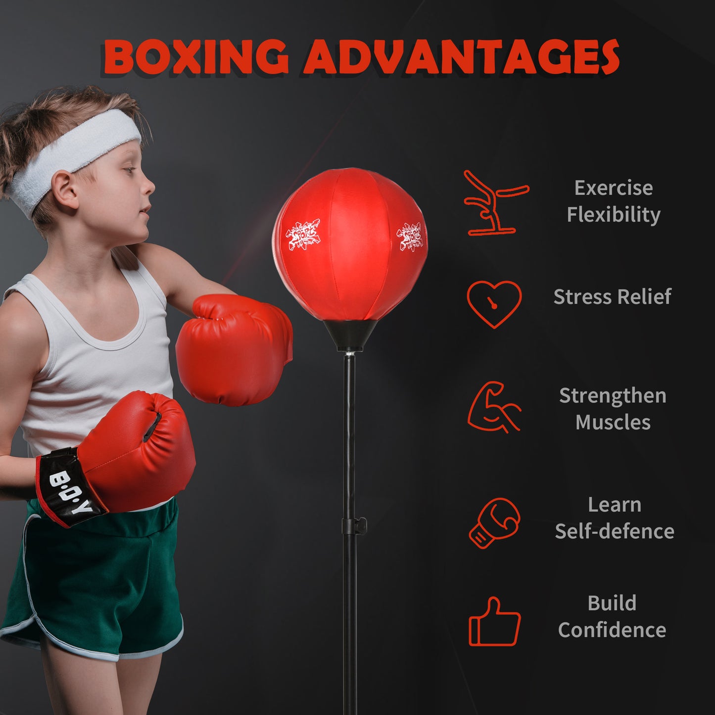 Reflex Bag, with Stand, Free Standing Boxing Bag Set, Speed Bag with Speedball Adjustable Height from 122cm to 154cm