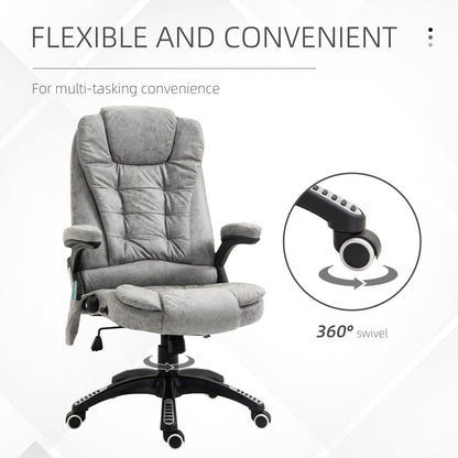 Massage Office Chair 135° Recliner Ergonomic Executive Heated Home Office Padded  Leathaire Fabric & Swivel Base Grey