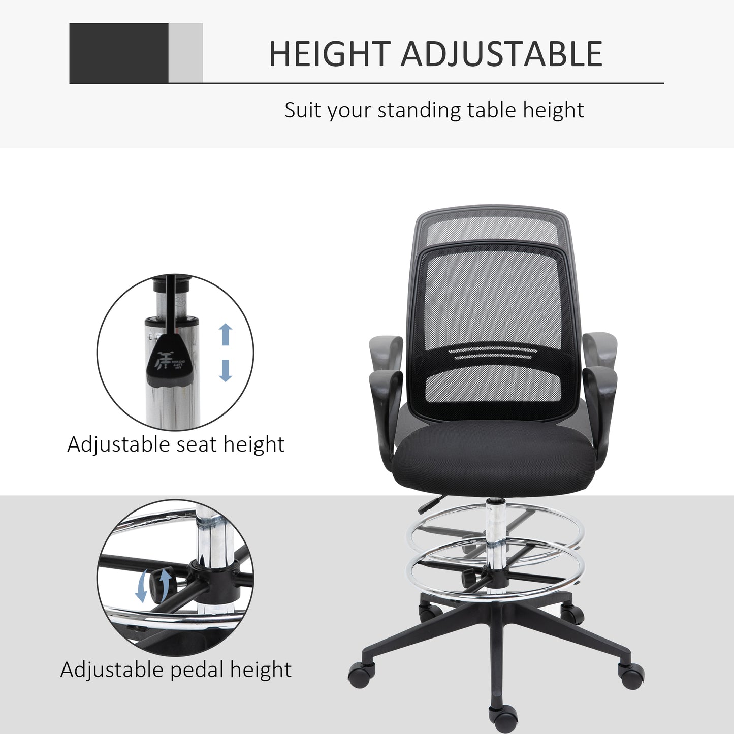 Tall Ergonomic Mesh Back Chair For Office Desk W/ Adjustable Height Footrest And 360 Swivel Black