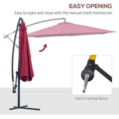 3m Garden Hanging Umbrella Parasol Sun Shade Banana Rattan Set Cantilever-Red